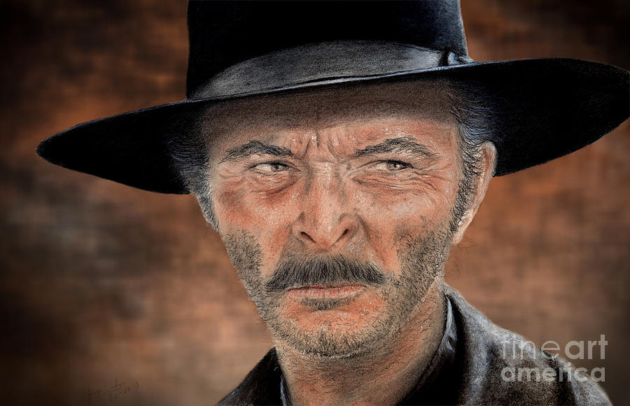 Clint Eastwood Drawing - Lee Van Cleef as Angel Eyes in The Good the Bad and the Ugly Version II by Jim Fitzpatrick