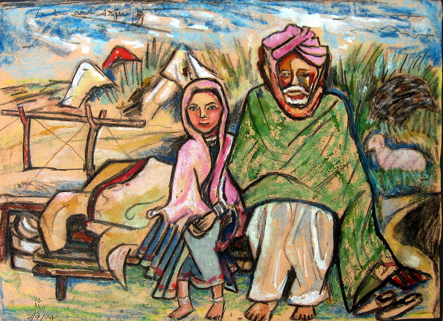 Sheep Painting - Leela and Arju - Indian life series by Prince Babu