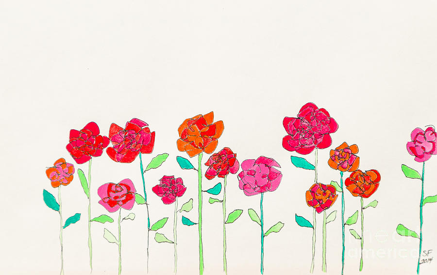Left handed Garden - pink Painting by Stefanie Forck