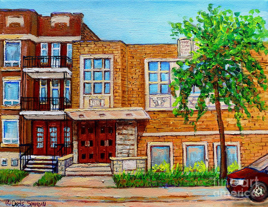 City Scene Painting - Legare And Hutchison Synagogue Montreal by Carole Spandau