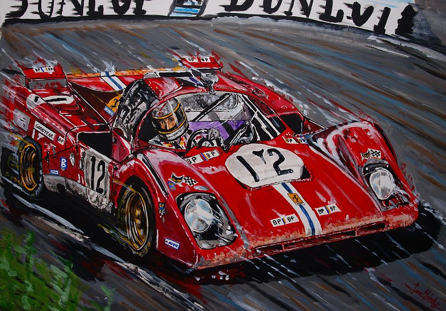 Legendary Tony Adamowicz in the Ferrari 512M Painting by Juan Mendez