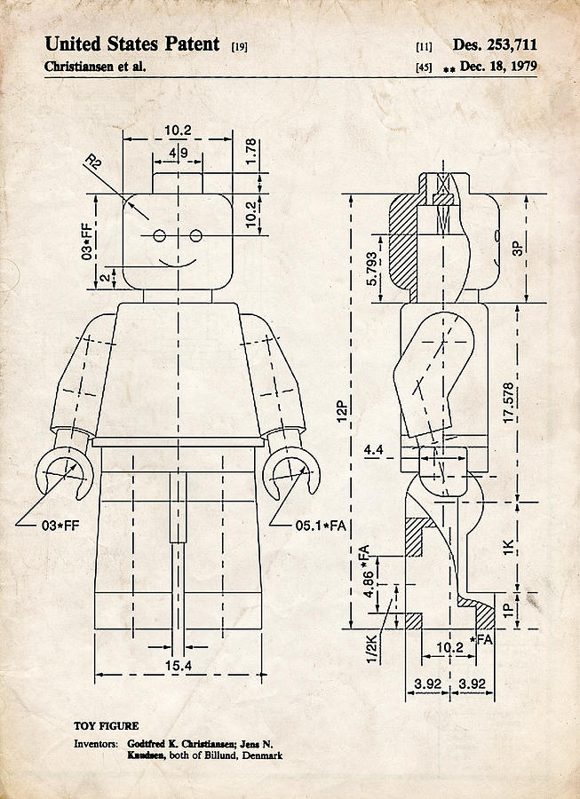 Lego Minifigure Patent Art Drawing by Stephen Chambers