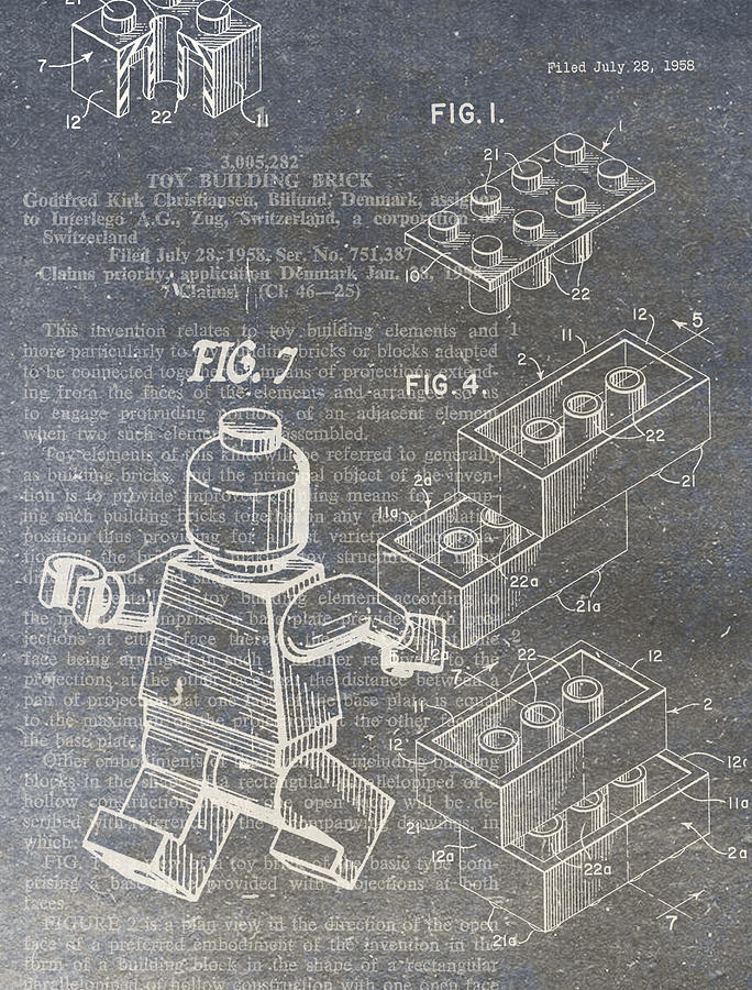 Vintage Digital Art - Lego Patent by Nick Pappas