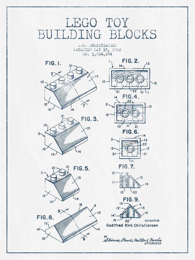 Science Fiction Digital Art - Lego Toy Building Blocks Patent - Blue Ink by Aged Pixel