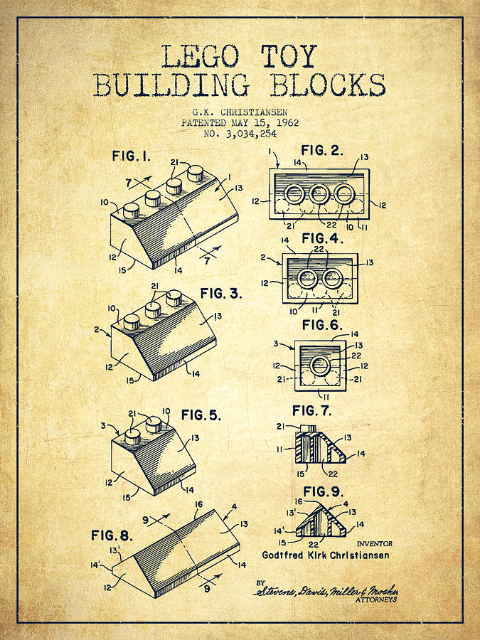 Science Fiction Digital Art - Lego Toy Building Blocks Patent - Vintage by Aged Pixel