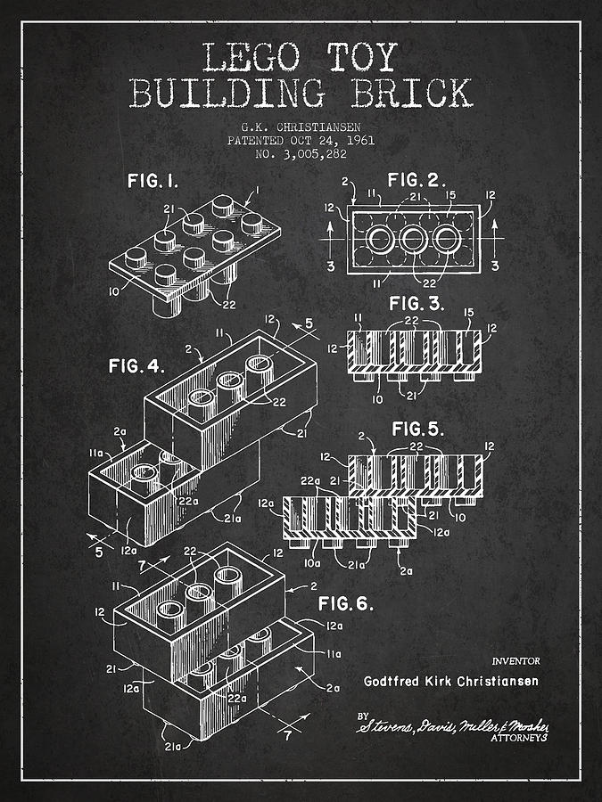 Science Fiction Digital Art - Lego Toy Building Brick Patent - Dark by Aged Pixel
