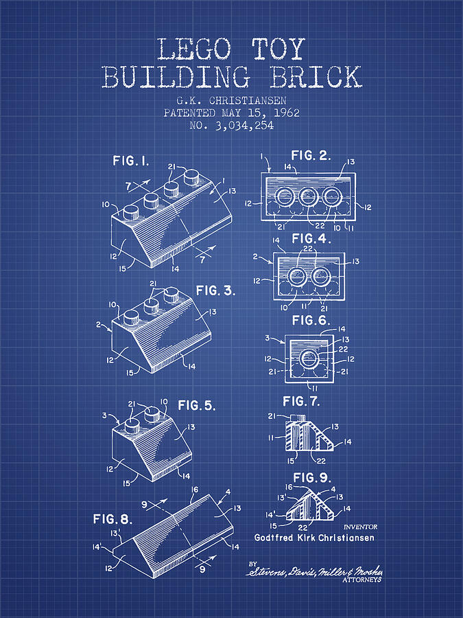 Science Fiction Digital Art - Lego Toy Building Brick Patent from 1962 - Blueprint by Aged Pixel