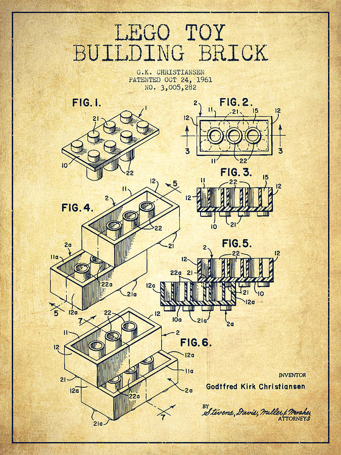 Lego Toy Building Brick Patent - Vintage Digital Art by Aged Pixel