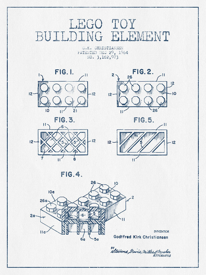 Lego Toy Building Element Patent - Blue Ink Digital Art