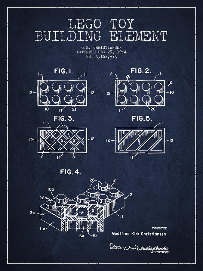 Science Fiction Digital Art - Lego Toy Building Element Patent - Navy Blue by Aged Pixel