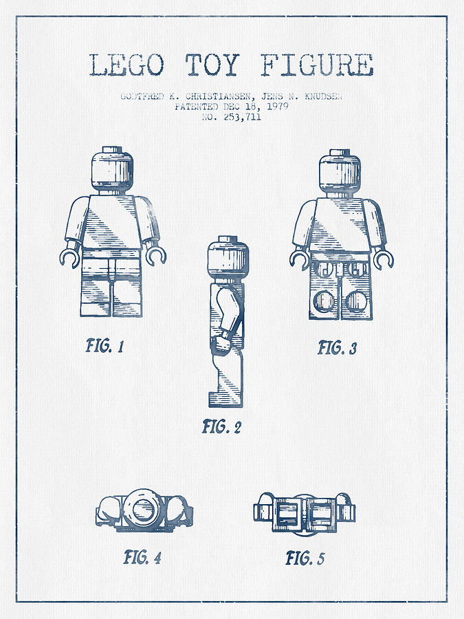 Science Fiction Digital Art - Lego Toy Figure Patent - Blue Ink by Aged Pixel