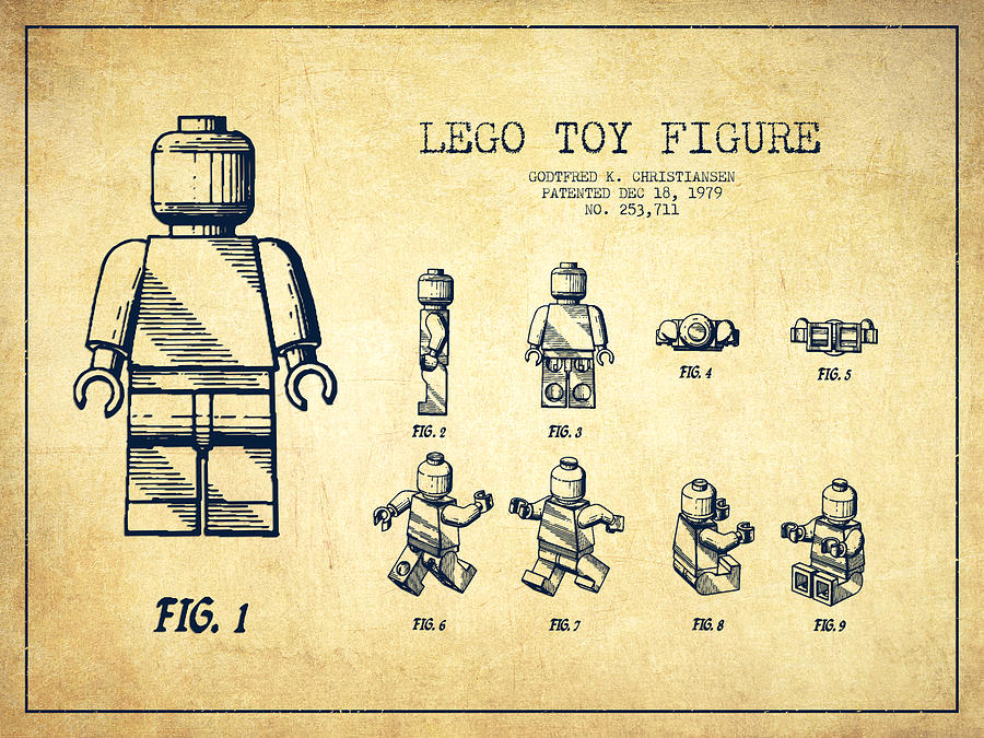 Forvent det Booth Humanistisk Lego toy Figure Patent Drawing from 1979 - Vintage Digital Art by Aged  Pixel - Pixels