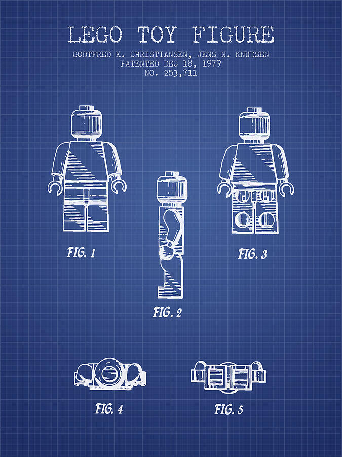 Science Fiction Drawing - Lego Toy Figure Patent from 1979- Blueprint by Aged Pixel