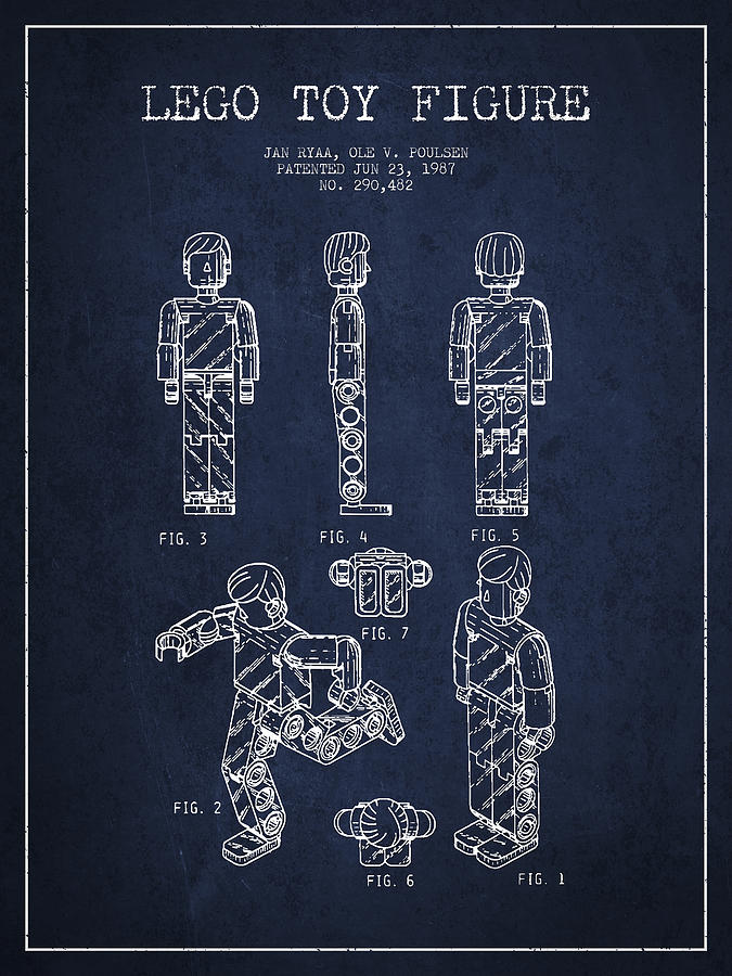 Science Fiction Digital Art - Lego Toy Figure Patent - Navy Blue by Aged Pixel