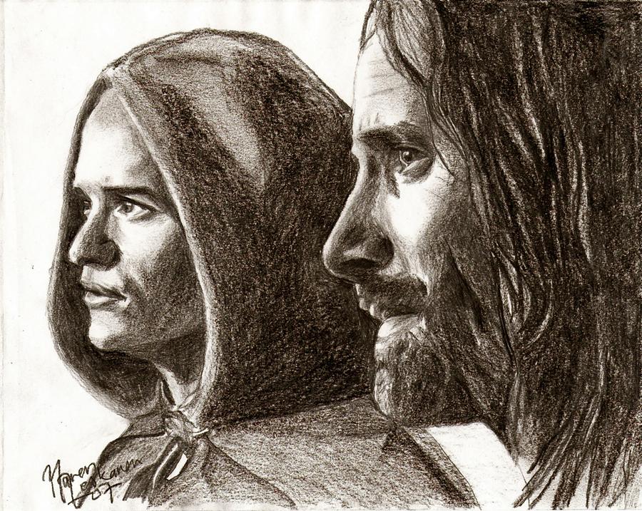 The Lord Of The Rings Drawing - Legolas and Aragorn by Maren Kunnas