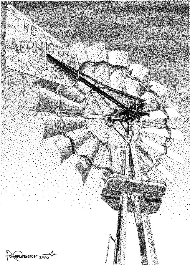 Windmill Drawing - Lehman Windmill by Rob Christensen