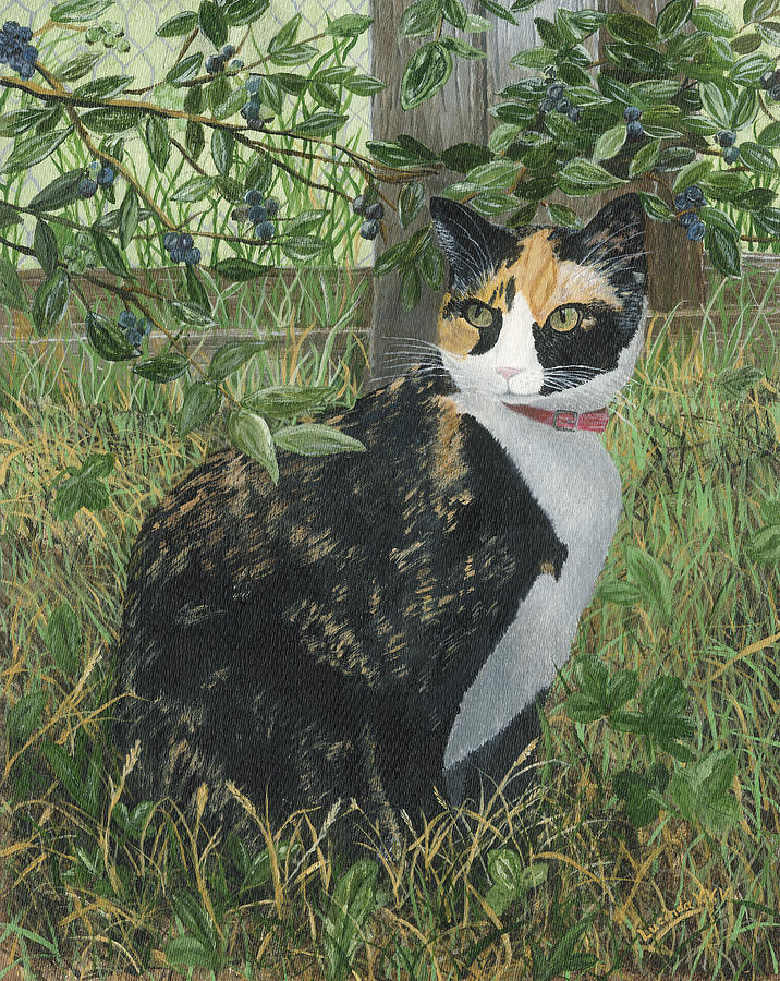 Leia Cat in Blueberries Painting by Lucinda VanVleck