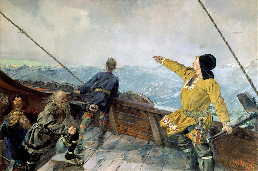Leif Erikson discovering America Painting by Christian Krohg