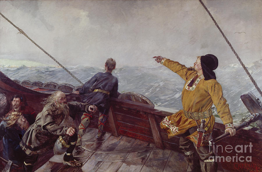 Leiv Eiriksson discovers America #1 Painting by Christian Krohg