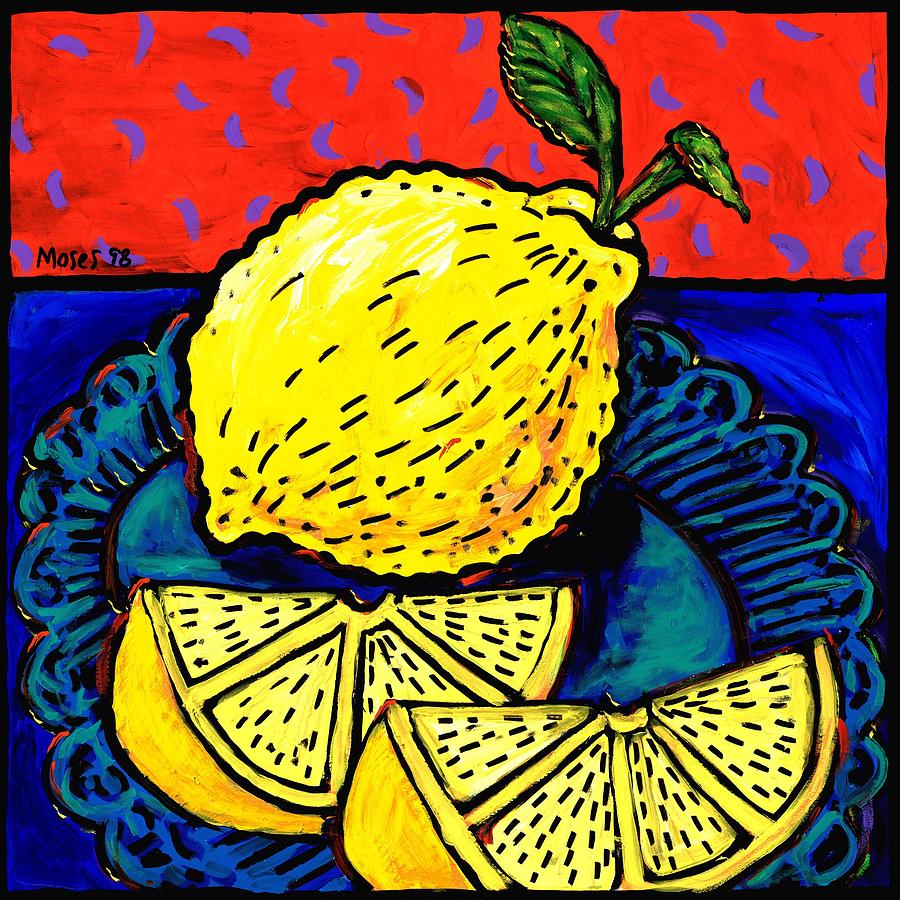 Lemon and Two Slices Painting by Dale Moses