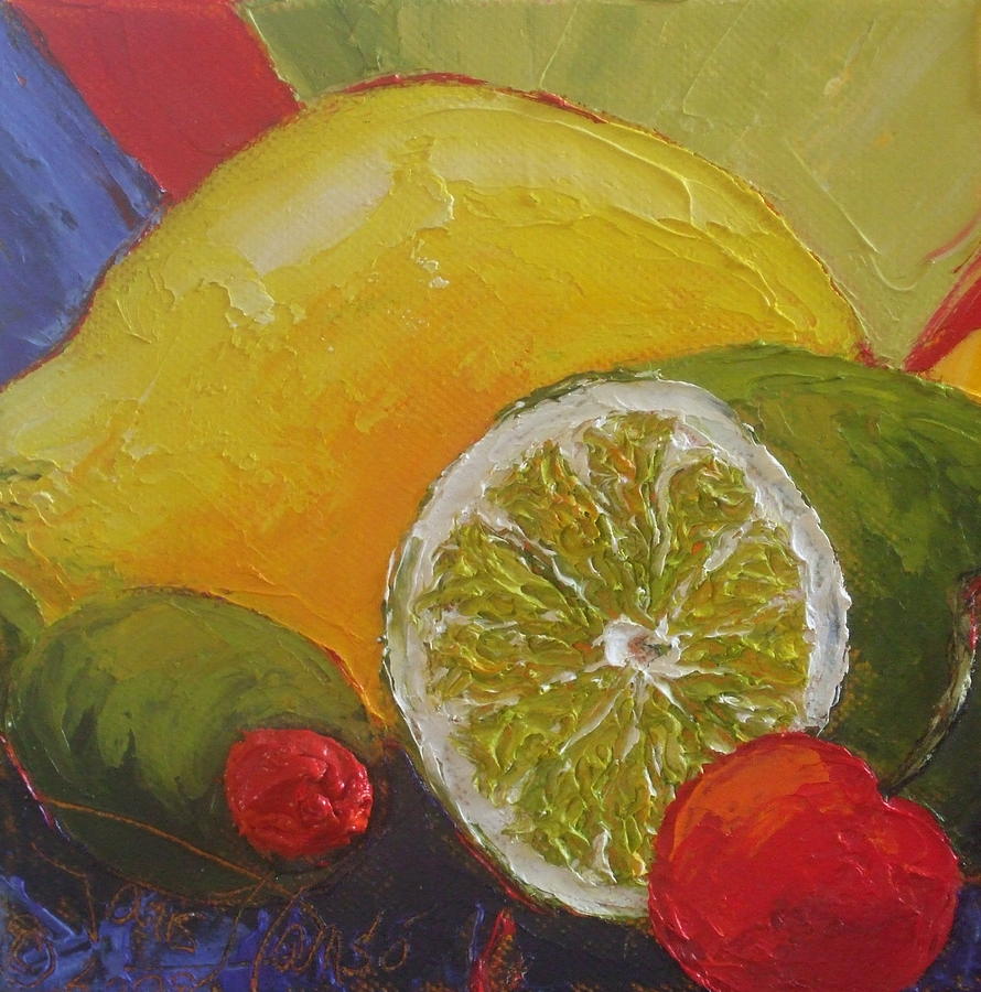 Lemon Lime Cherry and Green Olive Painting by Paris Wyatt Llanso