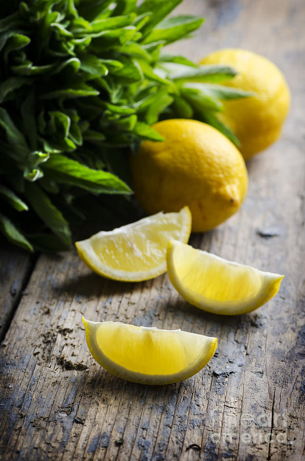 Juice Photograph - Lemon Slices with mint leaves by Jelena Jovanovic