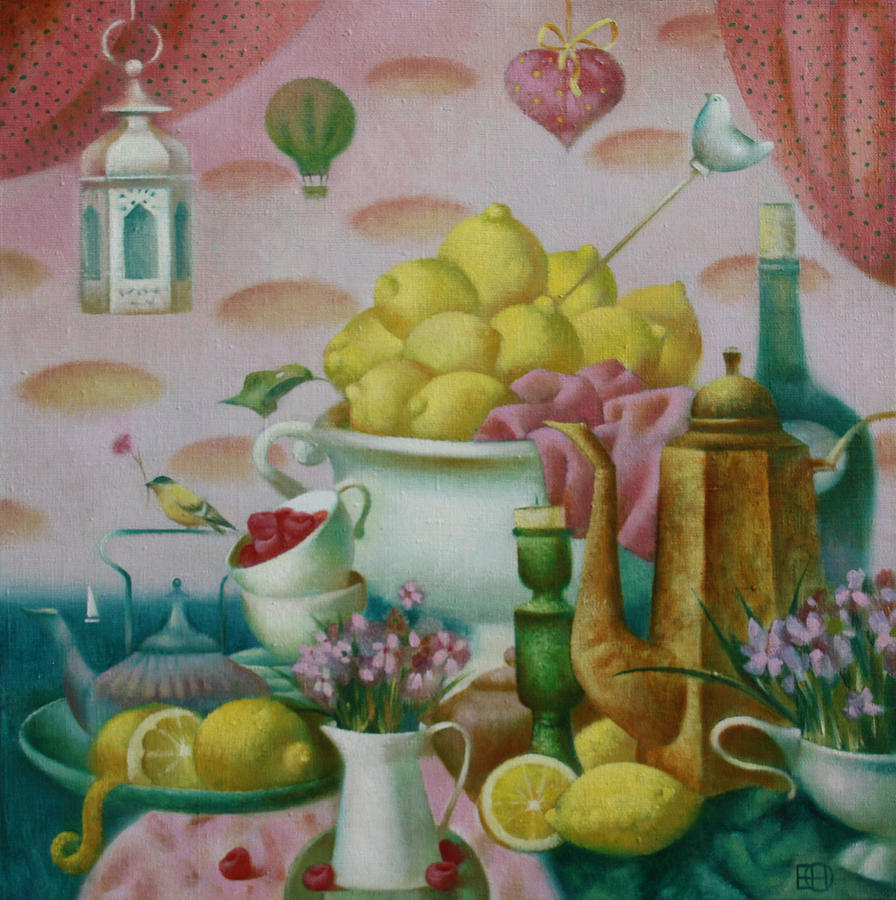 Still Life With Lemons Painting - Lemon Tea by Nadia Egorova Still Life With Lemons Painting - Lemon Tea by Nadia Egorova