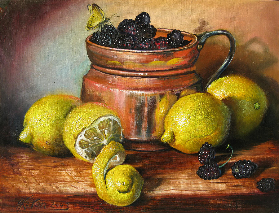 Lemon Painting - Lemons and Berries by Martin Katon