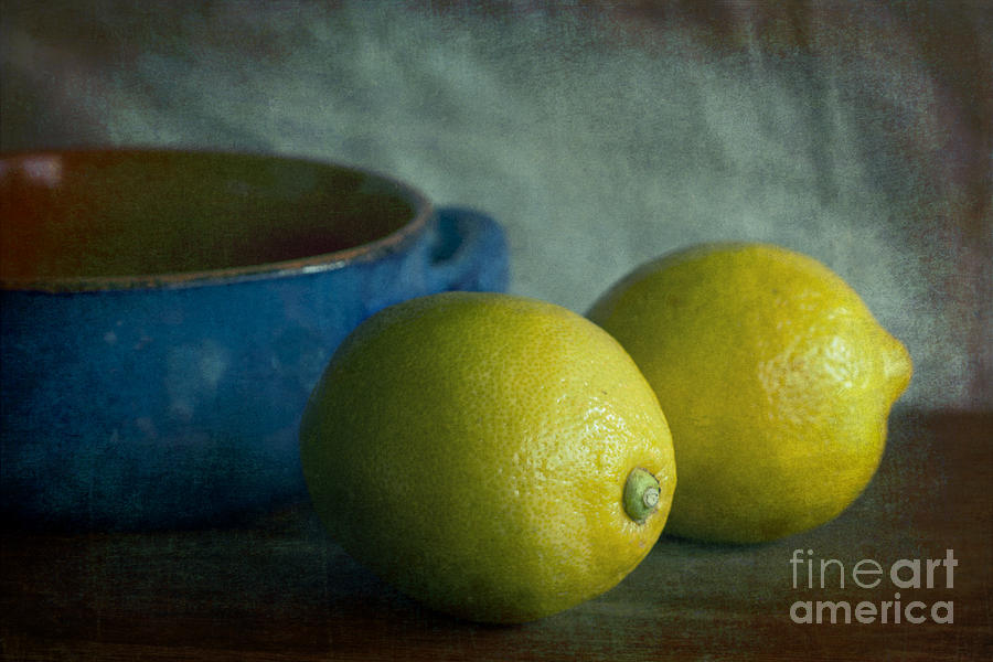 Still Life Photograph - Lemons And Blue Terracotta Pot by Elena Nosyreva