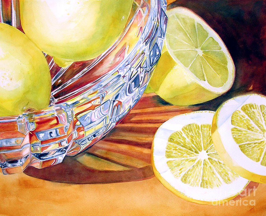 Lemon Painting - Lemons and Crystal by Elizabeth  McRorie
