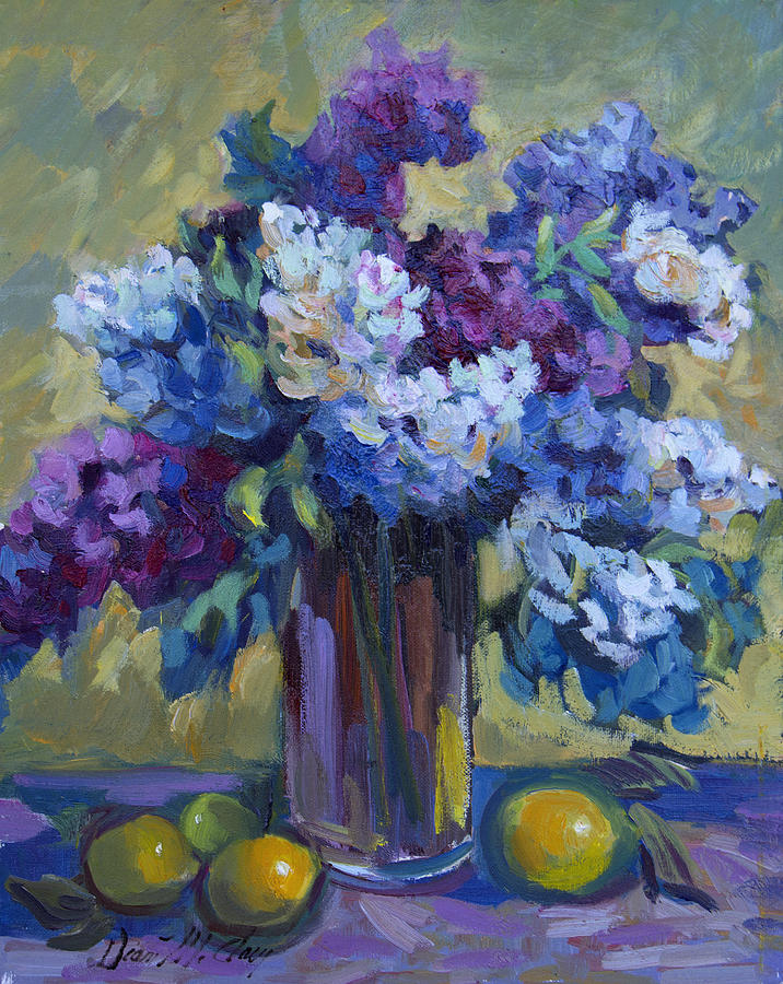 Lemons and Lilacs Painting by Diane McClary