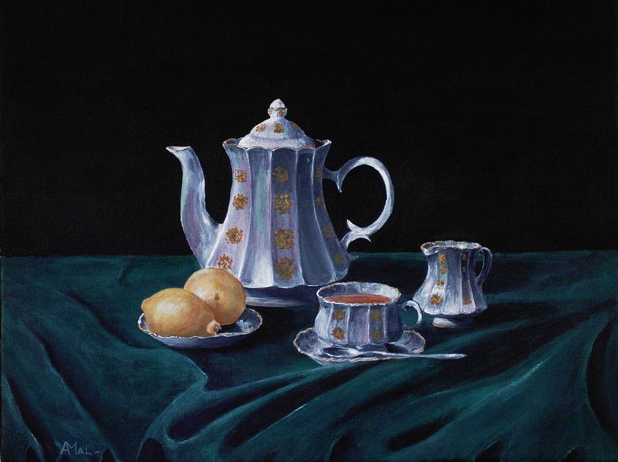 Lemons and Tea Painting by Anastasiya Malakhova