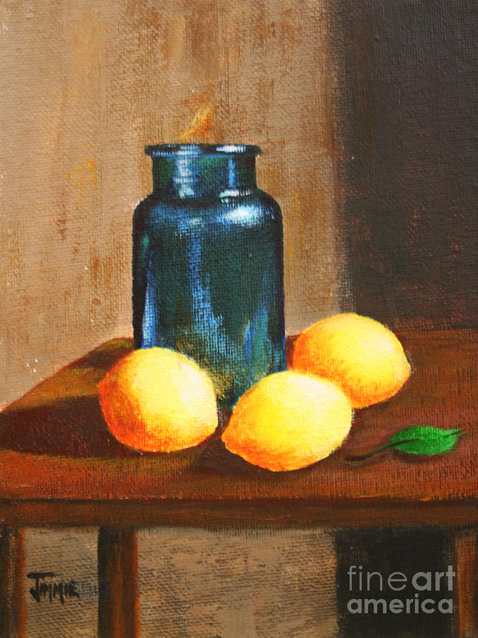Lemons Go With Blue Painting by Jimmie Bartlett