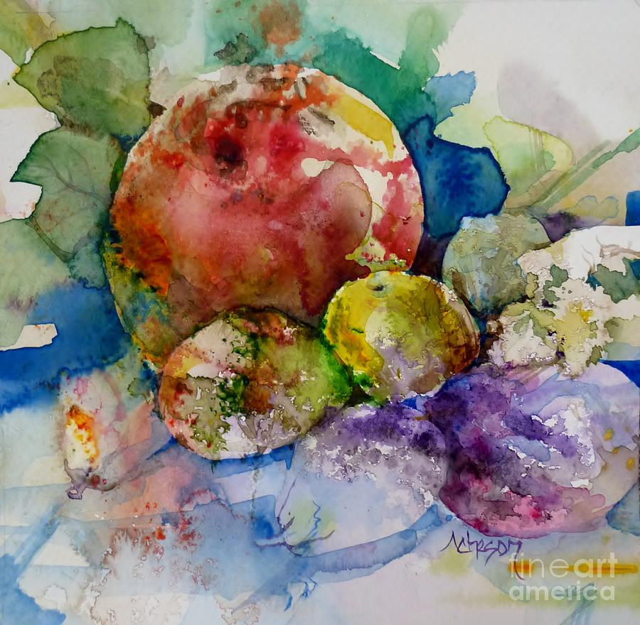 Lempreint dun fruit Painting by Donna Acheson-Juillet