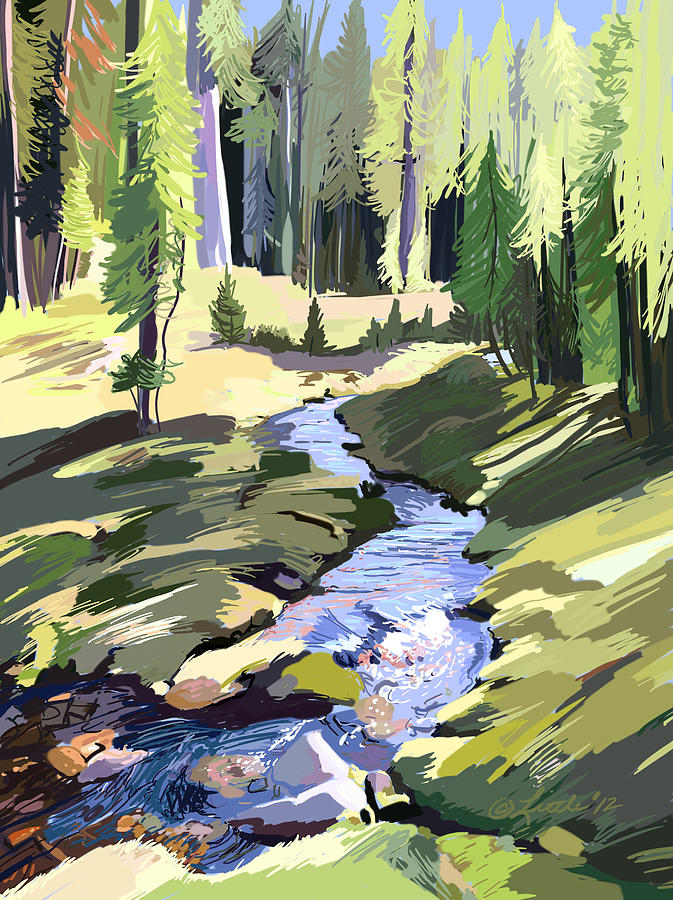 Lena Peak Stream Painting by Pam Little