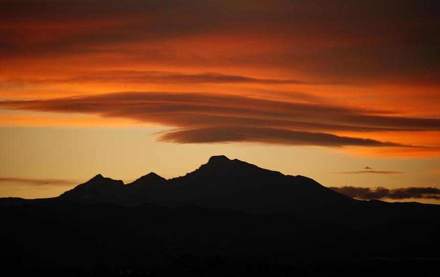 Sunset Photograph - Lenticular Clouds Over Longs Peak by Marilyn Hunt