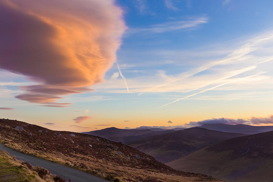 Lenticular clouds over Sally Gap at sunset Photograph by Semmick Photo