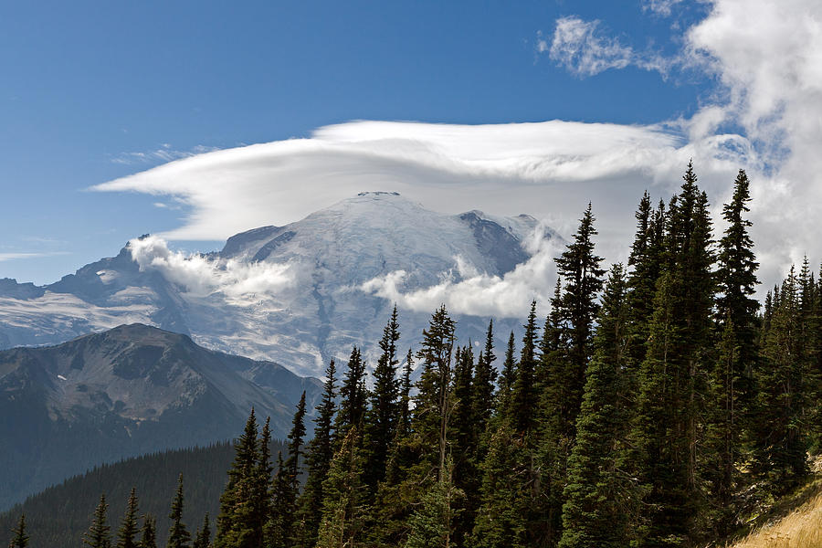Lenticular over Rainier Photograph by Michael Russell