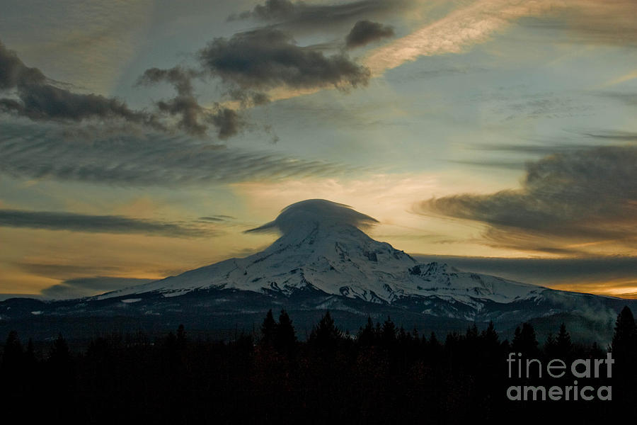 Lenticular Sunset on Mount Hood Photograph by Cari Gesch | Fine Art America