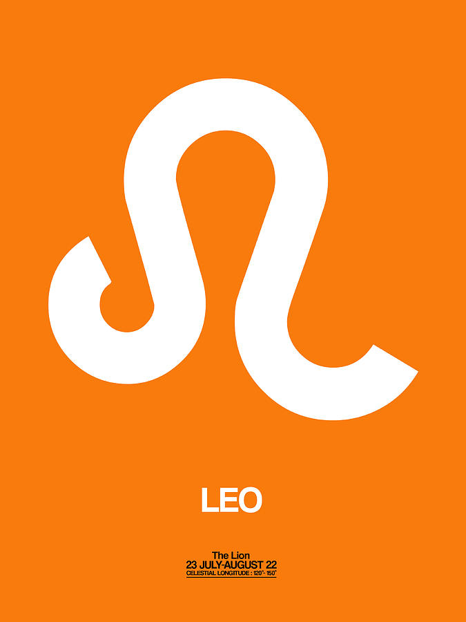 Leo Digital Art - Leo Zodiac Sign White on Orange by Naxart Studio