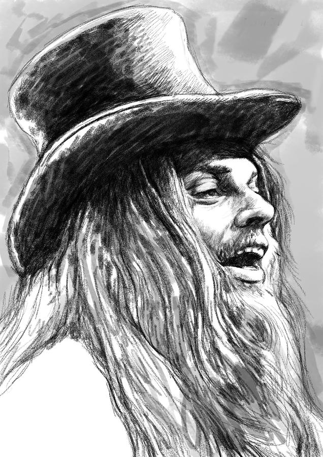 Portrait Painting - Leon Russell Art Drawing Sketch Portrait by Kim Wang