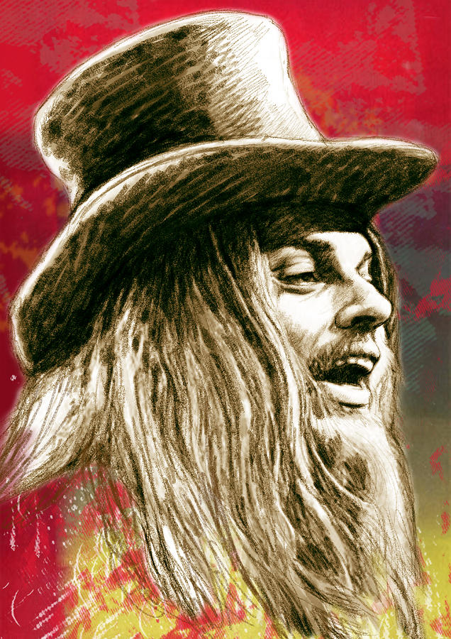 Portrait Drawing - Leon Russell - stylised drawing art poster by Kim Wang