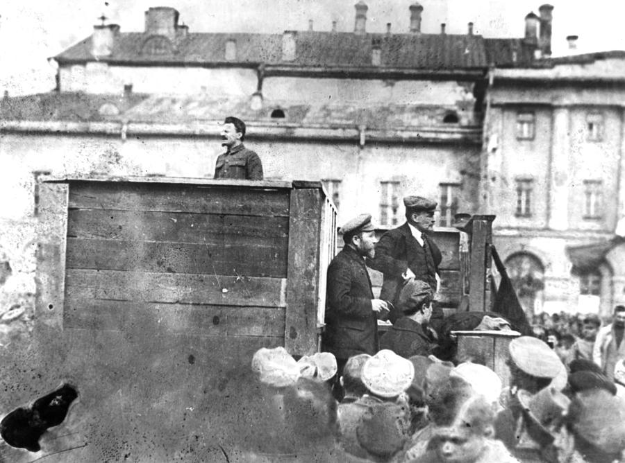 Leon Trotsky Addressing Troops On Their Photograph by Sovfoto