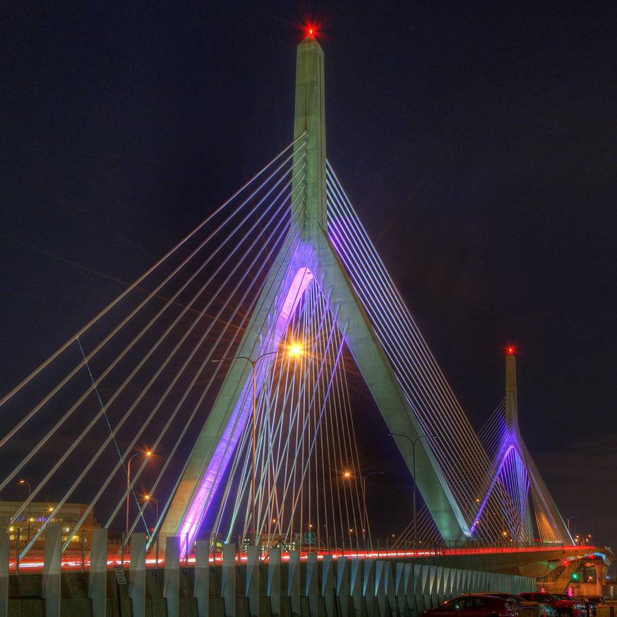 Boston Photograph - Leonard P Zakim Bridge - Pink by Joann Vitali
