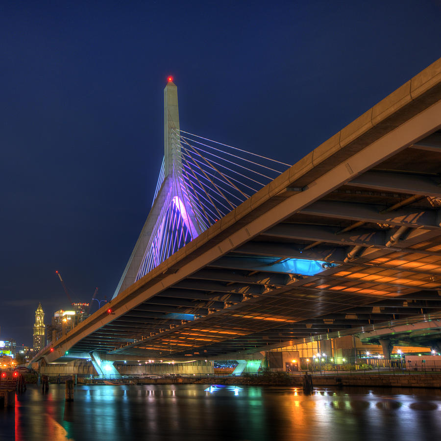 Leonard P Zakim Bridge at Night - Boston Photograph by Joann Vitali