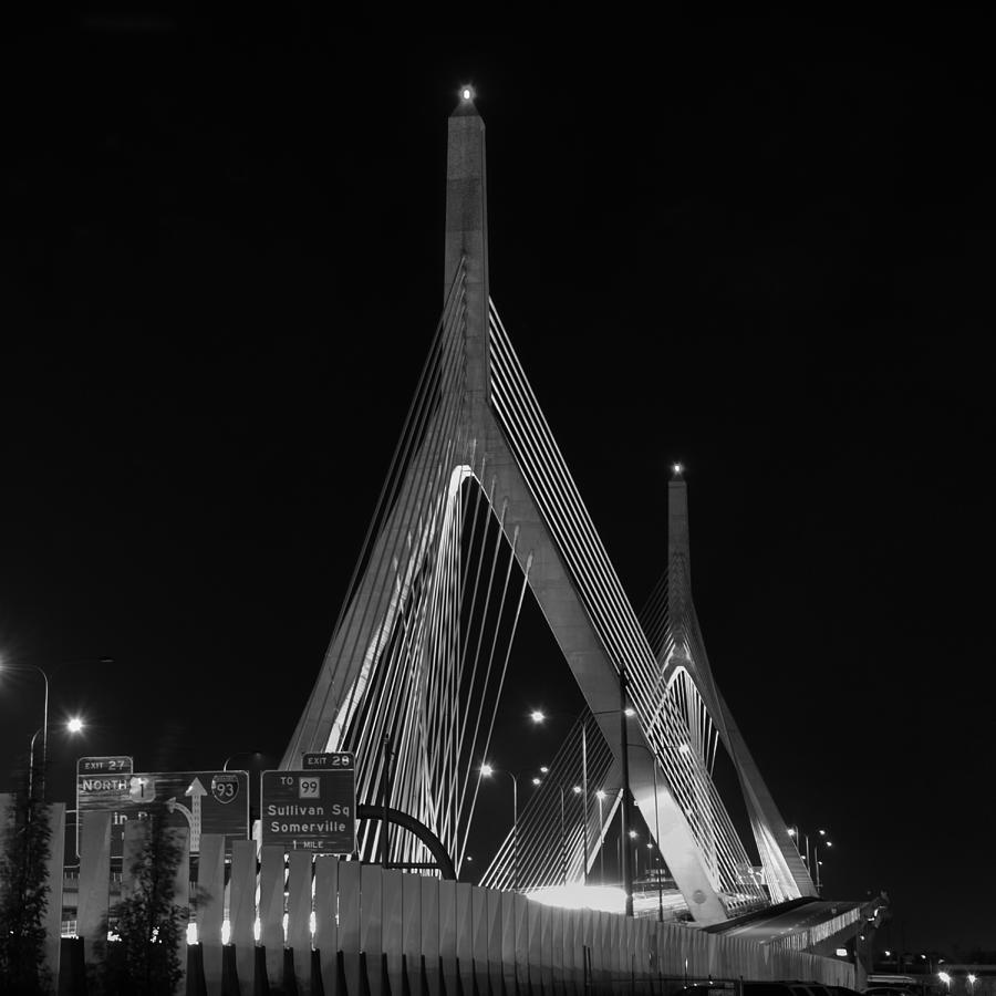 Boston Photograph - Leonard P Zakim Bridge - BW by Joann Vitali