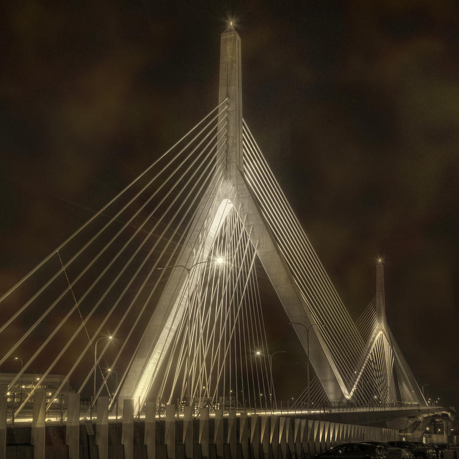 Leonard P Zakim Bridge - Sepia Photograph by Joann Vitali