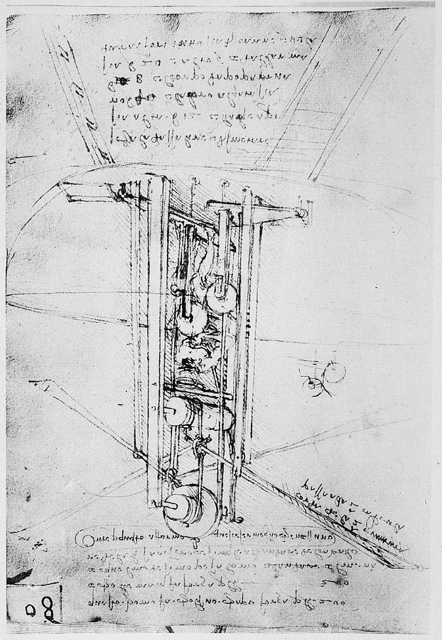 Leonardo Da Vinci Sketch Of A Flying Drawing by Mary Evans Picture ...