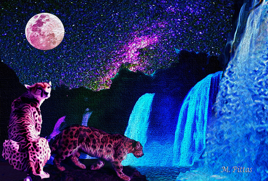 Leopard/chetah  In The Moonlight Mixed Media by Michael Pittas
