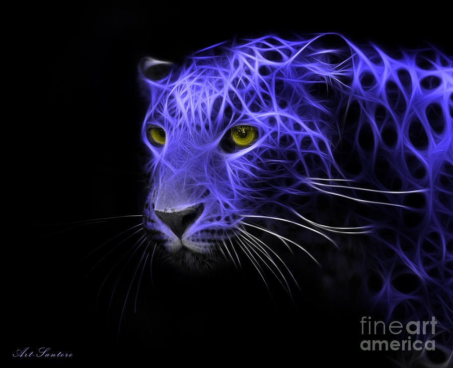 Leopard Fractal Blue Digital Art by Bruno Santoro